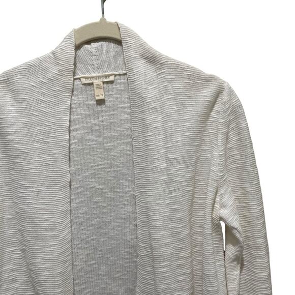 Eileen Fisher Organic Linen Blend Open Cardigan Sweater Oat White Marled Size Xs - Picture 4 of 9